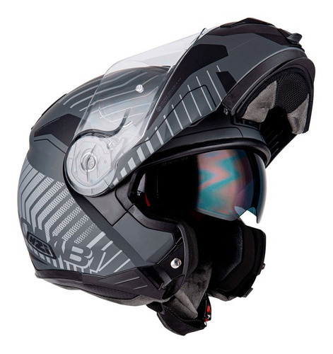 Capacete Escamoteável Moto Nzi Combi 2 Sierra Cinza/preto Cor Cinza Tamanho do capacete 55/56 (S)