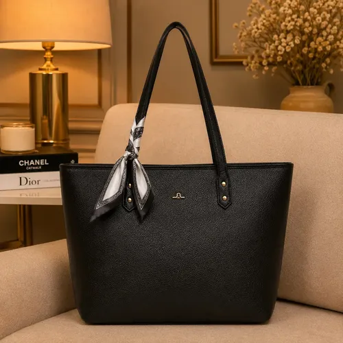Ah Como Eu Quero Bolsa Feminina de Ombro Tote Preta Couro Pu com Alça