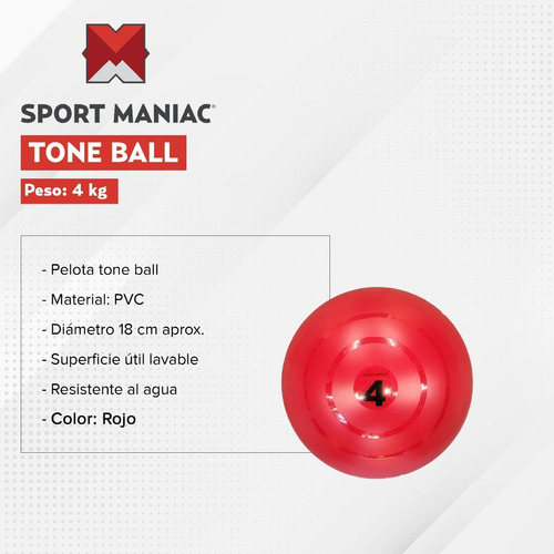 Imagen 2 de 4 de Pelota Con Peso Tone Ball 4 Kg Sport Maniac