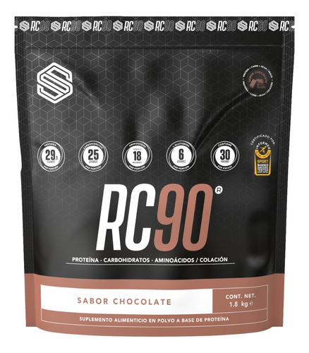 Proteína Y Colación De Alto Rendimiento Rc90 S Supplement - 29g De Proteína, Glutamina Y Hierro - 1.8kg Sabor Chocolate