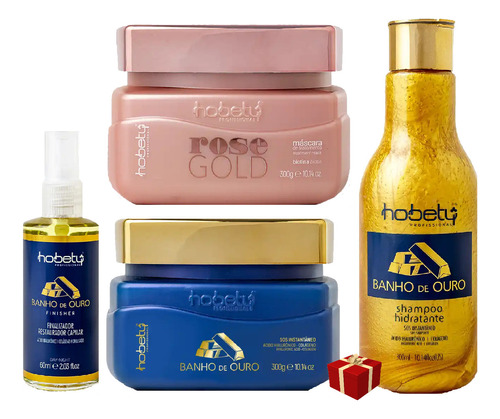 Hobety Kit Banho De Ouro 3 Passos + Máscara Rose Gold 300g