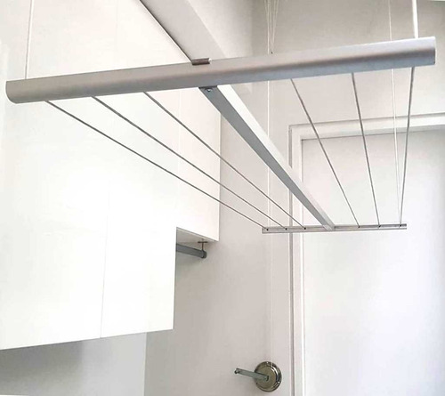 Imagen 4 de 10 de Tendedero Para Tender Ropa Colgante Techo Aluminio Reforzado Marca Abaco Mecanismo A Manivela Ábaco