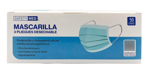 Mascarillas Desechables 50 Unid Caja Certif. Safety Med 