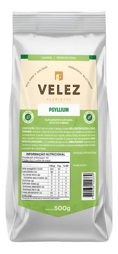 Psyllium Husk Velez 500g Puro Fibra Solúvel 100% Natural
