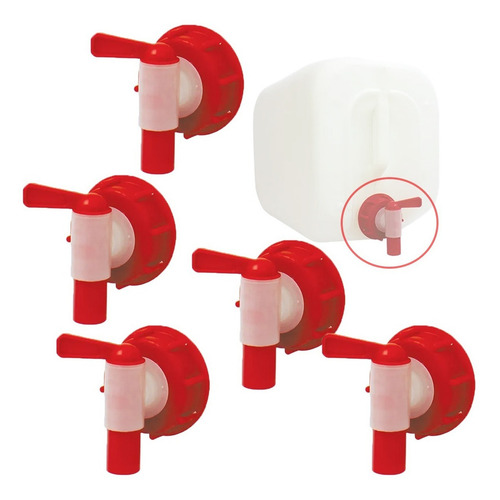 6 Pzs Llave Válvula Para Bidón O Garrafas 20 Y 50 Lts Mv-9 Color Blanco C/rojo