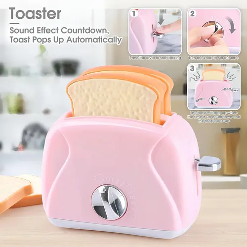 Set De Juguete De Cocina Infantil Con Cafetera, Batidora, Tostadora Y Licuadora, Luces Y Sonidos Realistas, Regalo De Cumpleaños Para Niños De 2 A 5 Años