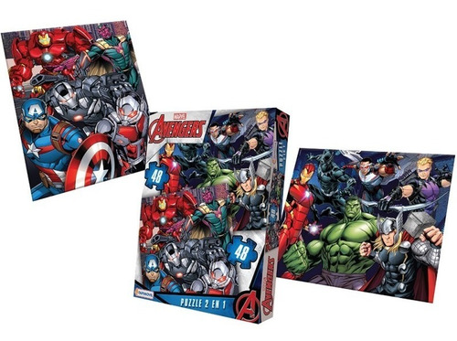 Imagen 2 de 4 de Rompecabezas Puzzle 2 De 48 Piezas Avengers Superheroes Edu