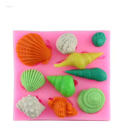 Molde Silicona Fondo Mar Caracoles Ostras Marino Fondant Rosa