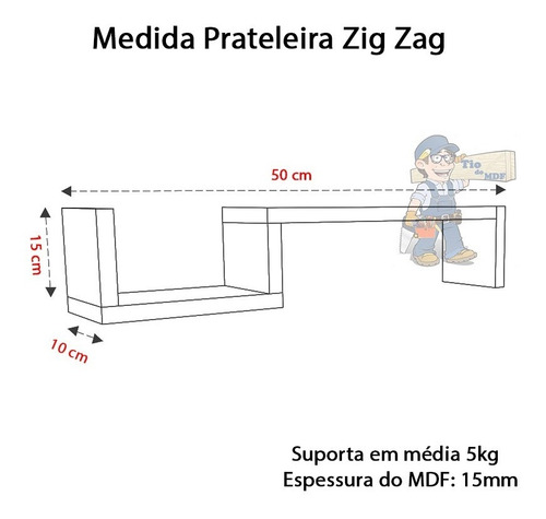 Imagem 2 de 3 de Kit 2 Nicho Zig Zag 50x15x10p Decorativo Mdf Branco