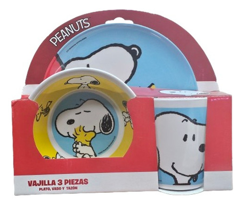 Vajilla Melamina Snoopy Peanuts 3 Piezas Color Azulrojo