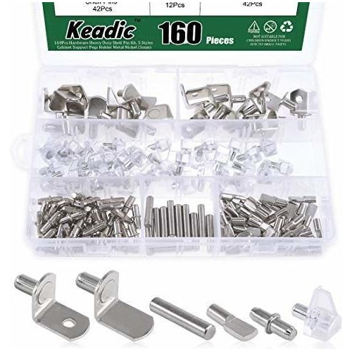 Keadic 160pcs Hardware Heavy Duty Shelf Pin Kit, 5 Estilos S