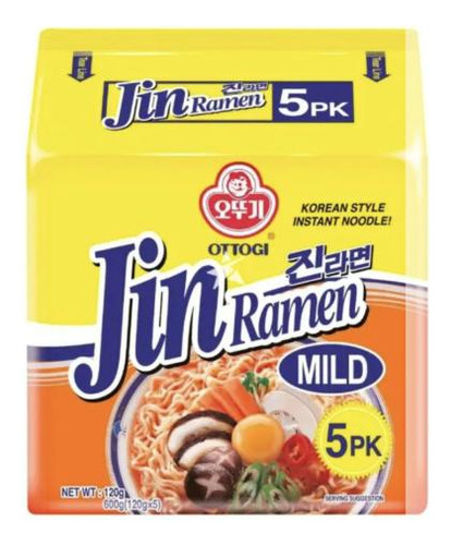 Sopa Instantánea Ottogi Ramen Coreano Jin Mild Ottogi 5 Piezas 120g