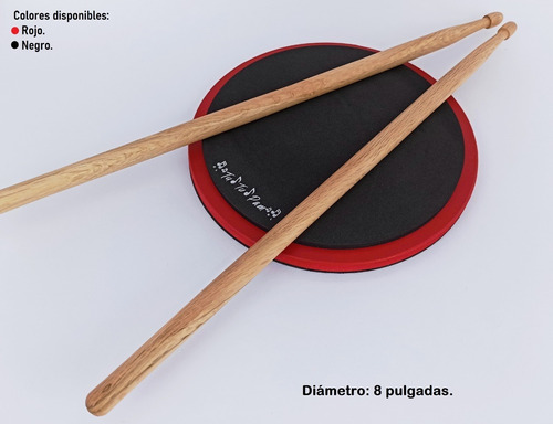 Pad Practicador De Batería Mediano 20 Cm + Baquetas