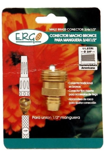 Conector Macho Metálico Para Manguera 1/2 Pulgad Ergo