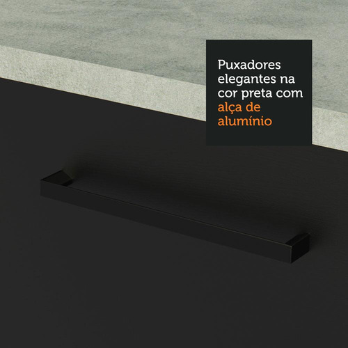 Balcão Pia Cozinha 2 Portas (com Tampo) Branco Agata Madesa Cor Branco/Preto