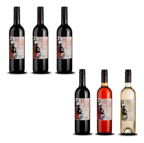 Botella X6 Vino Pizzorno 3 Cabernet + Tannat + Rosé + Blanco