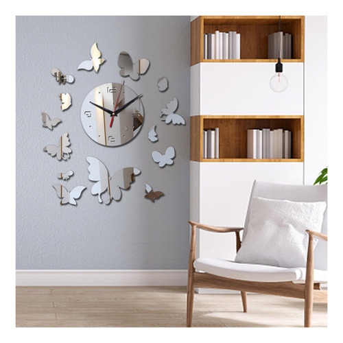 Pegatina De Reloj De Pared, Espejo Diy, Mariposa Silenciosa.