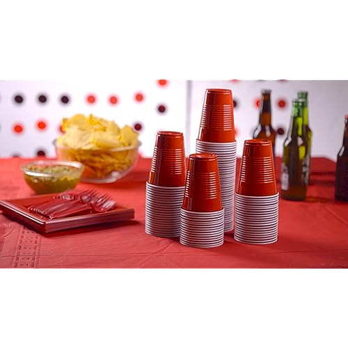 Disposable Party Plastic Cups Red Drinking Cups (12 Oz....
