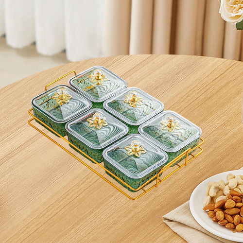 Bandeja Para Servir Nueces Y Dulces 6 Cuadrícula Verde