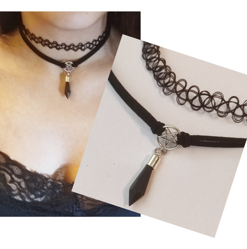 Combo X 2 Collares Choker Dije Péndulo + Elástico Tatuaje