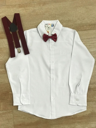 Imagem 2 de 3 de Camisa Social Manga Longa Infantil Com Gravata E Suspensório