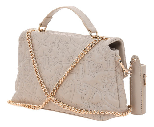 Bolsa Crossbody Gorett Shantal Gs25084-e Color Beige Correa De Hombro Beige Diseño De La Tela Corazones
