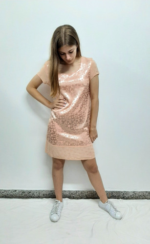 Vestido Corto Rosa Rasado Mangas Cortas Talle M Las Iulas