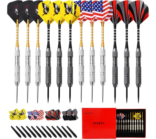 Rose Kuli Steel Tip Darts Set, 12 Pack 24 Grams Professional