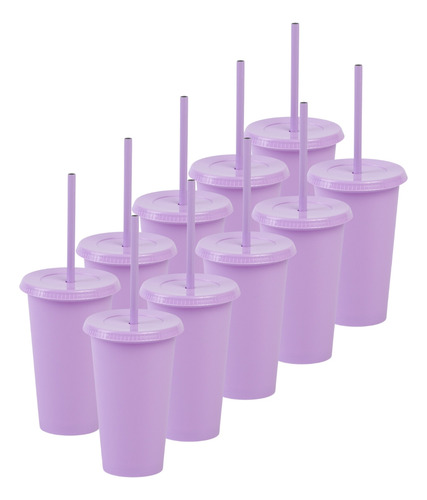 10 Vasos Reusables Tipo Star 20 Oz Con Tapa Plana Color Morado Pastel