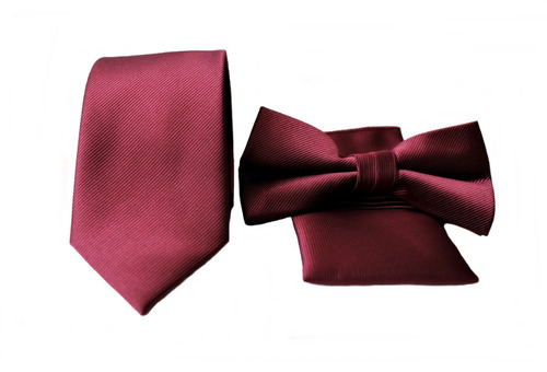 Set Humita (corbatin) + Pañuelo + Corbata Color Rojo Vino
