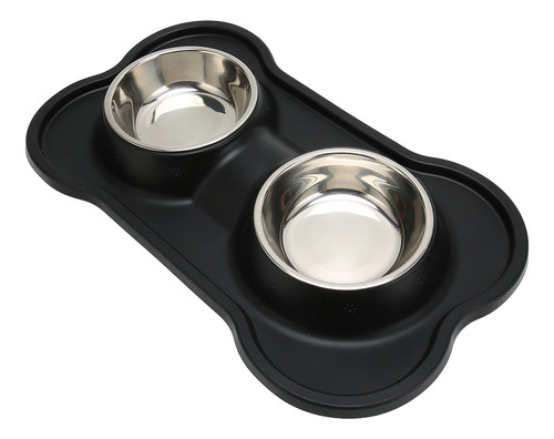Cuenco Doble Para Perros, Diseño De Borde Elevado De Acero I