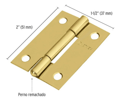Bisagra Rectangular 2 Acero Latón 10 Piezas Hermex