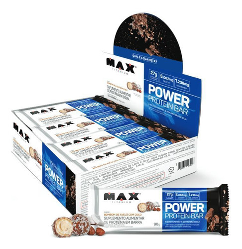 Power Protein Bar Bombom Avelã Coco 8 Unid 90g Max Titanium