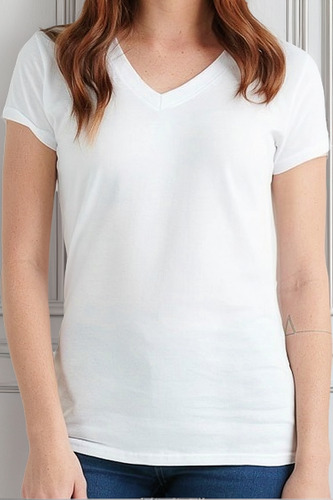 Playera Blanca Mujer Cuello En V Algodón Premium