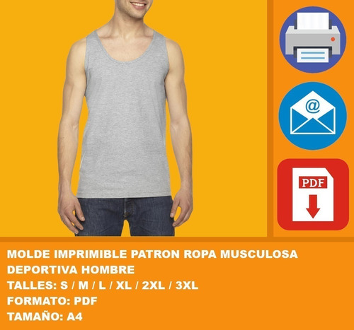 Molde Imprimible Patron Ropa Musculosa Deportiva Hombre 2x1