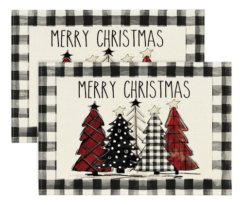 Set De 2 Manteles Individuales De Árboles De Navidad A Cuadr
