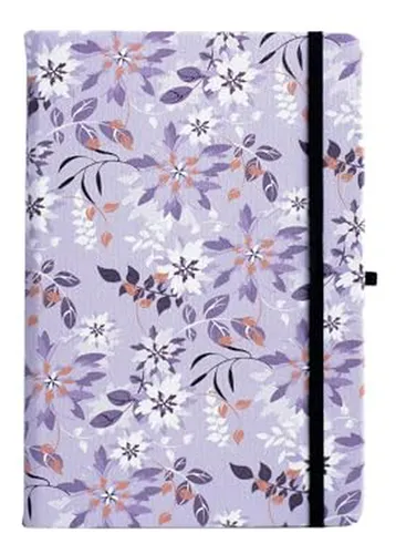 Cuaderno A5 Puntos Flores Gris Con Bolsillo Y Banda Elástica