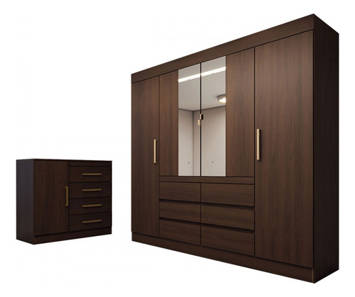 Guarda-roupa Casal Honey 4 Portas Espelho Ébano - Pm Cor Marrom-escuro