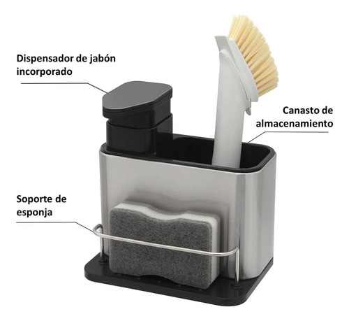 Dispensador De Jabón Y Porta Esponja Organizador 3 En 1