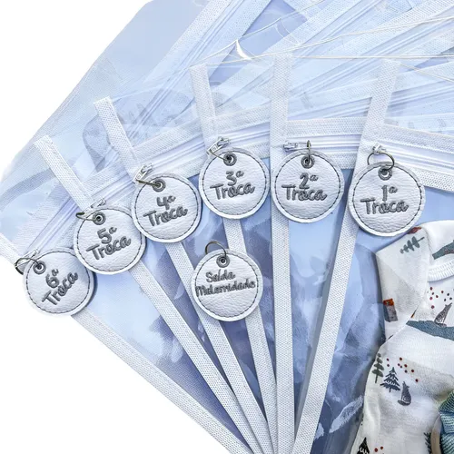Kit 6 Saquinho Saco Maternidade Bebê Organizador Tag Bordado