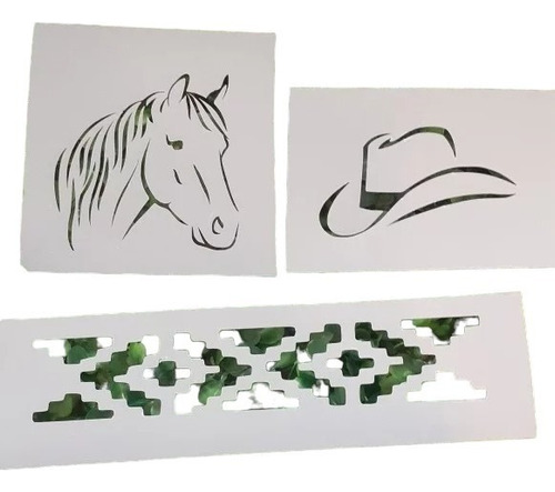 Stencil Caballo,guarda Pampa Y Sombrero