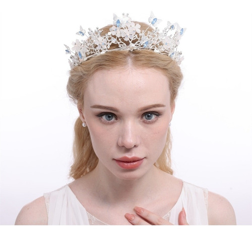 Corona De Mariposas Blancas Azul Cielo  Para Novia, Xv Años 