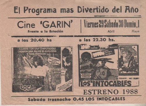 Antiguo Programa Cine ** Garin  ** Año 1988