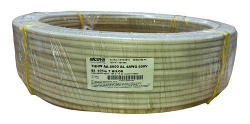 Cable Thhw 4 Awg Blanco, Aluminio 7 Hilos Marca Alcave 10mts