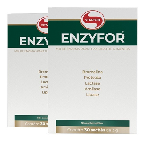 Kit 2 Enzyfor Enzmas Digestivas Vitafor 30 Saches Sabor Natural