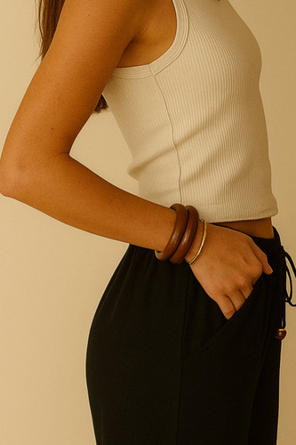 Pantalón Fluido Recto Cintura Elástica Con Jareta High Stree