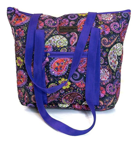 Bolsa Tote-shopper Tecido Ana Viégas Feminina Casual Praia Cor Roxo Desenho Do Tecido