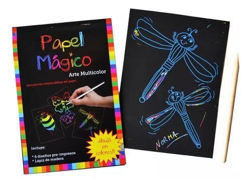Papel Mágico 6 Diseños Impresos Dibujo Arte Multicolor Lápiz