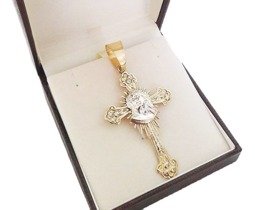 Imagem 2 de 7 de Pingente Cruz Face De Cristo 14 Gramas Ouro 18k 750