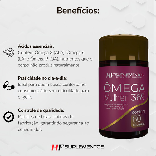 10x Omega 3 6 9 Mulher 60 Caps Hf Suplementos Sem Sabor